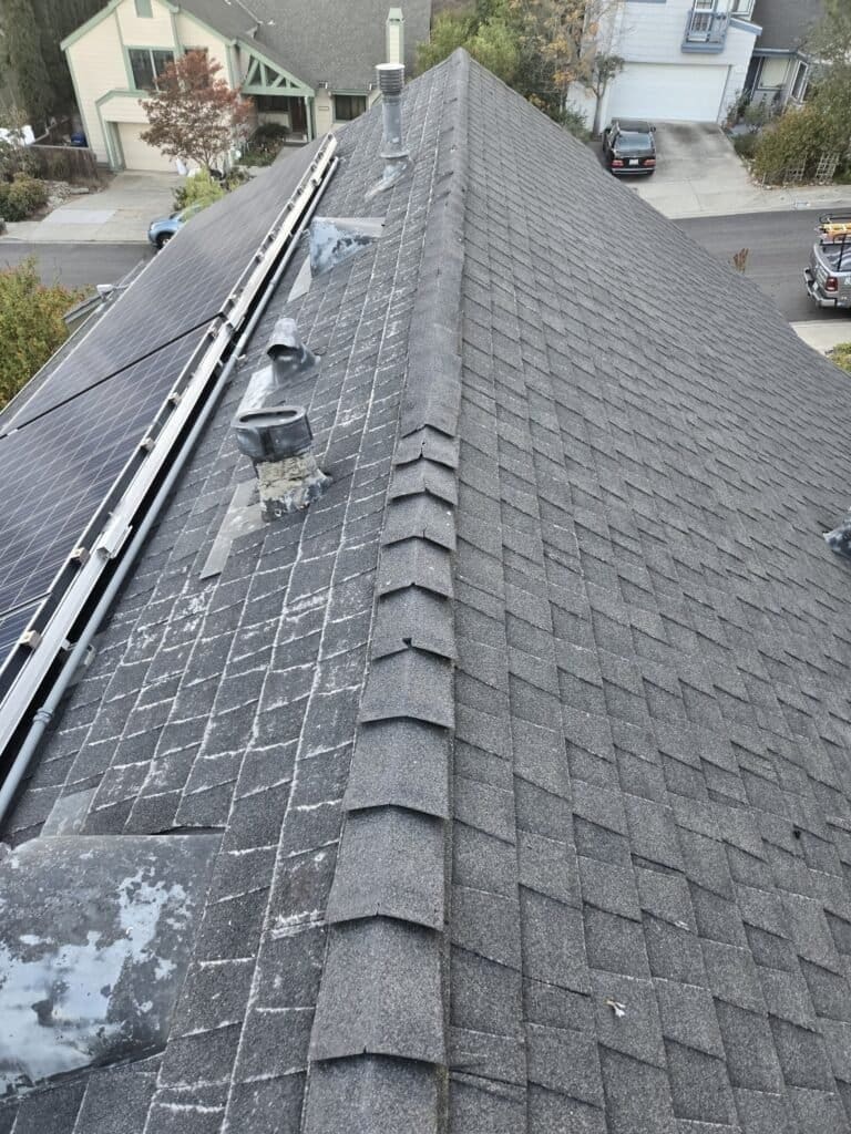 Deteriorated Asphalt Shingles. Can you roof over asphalt shingles? Not a good idea. Roof inspection San Diego