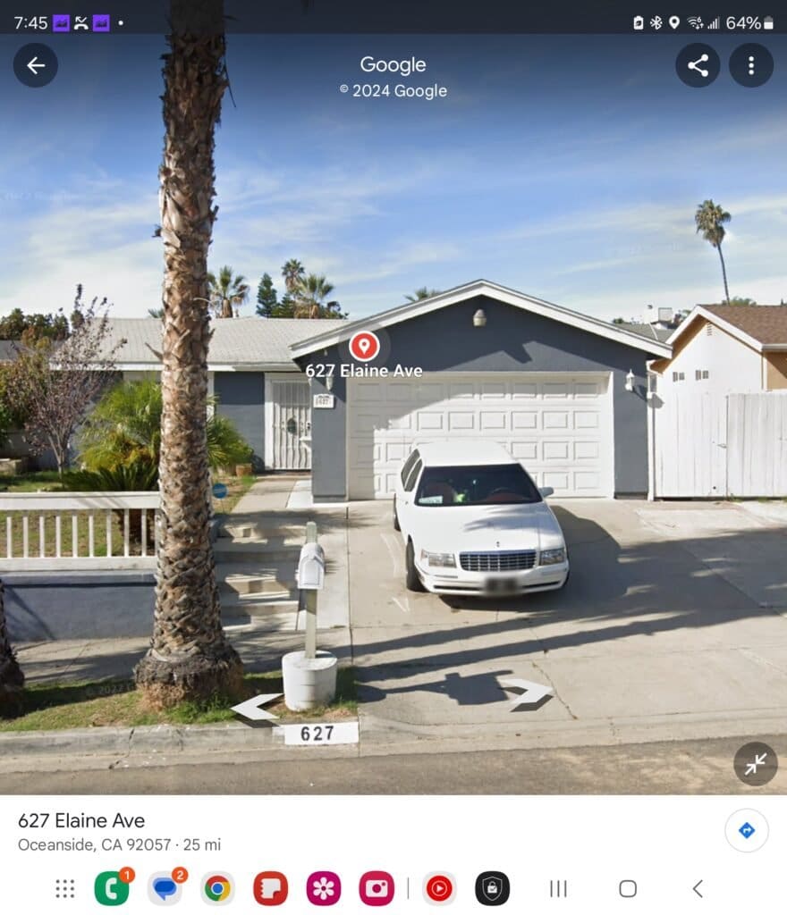 Roof Replacement in Oceanside on Elaine Avenue Street view on Google Maps prior to reroofing this house in Oceanside.