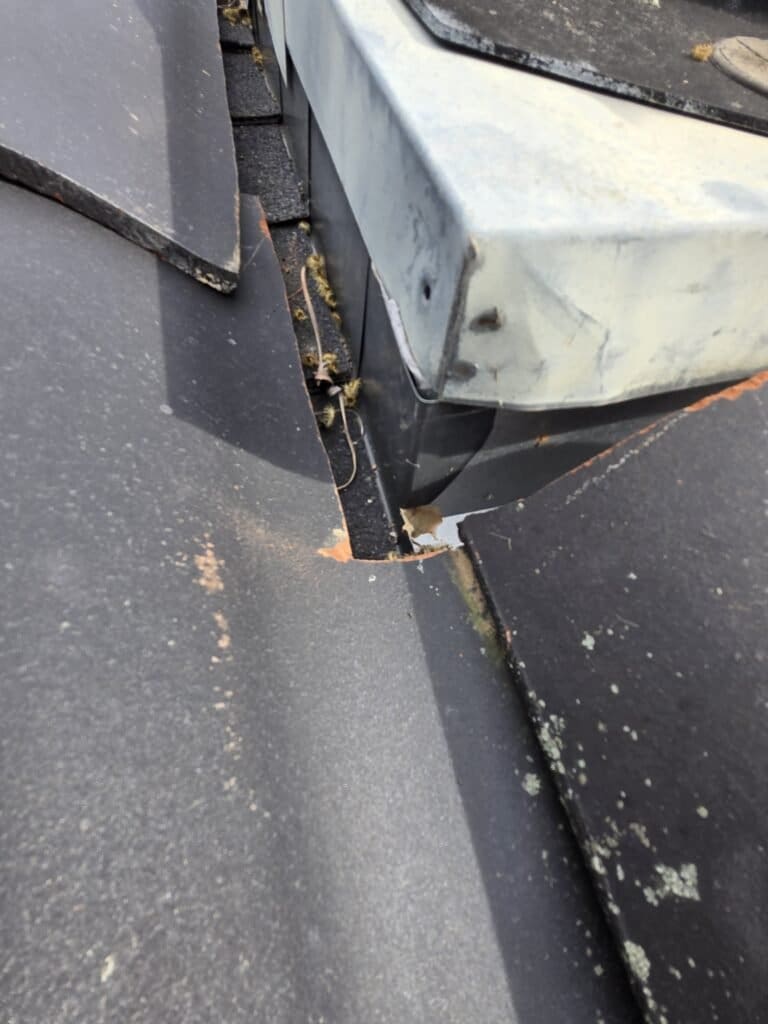 Roof Inspection on Passiflora Avenue, Encinitas, CA Counterflashing does not cover base flashing.