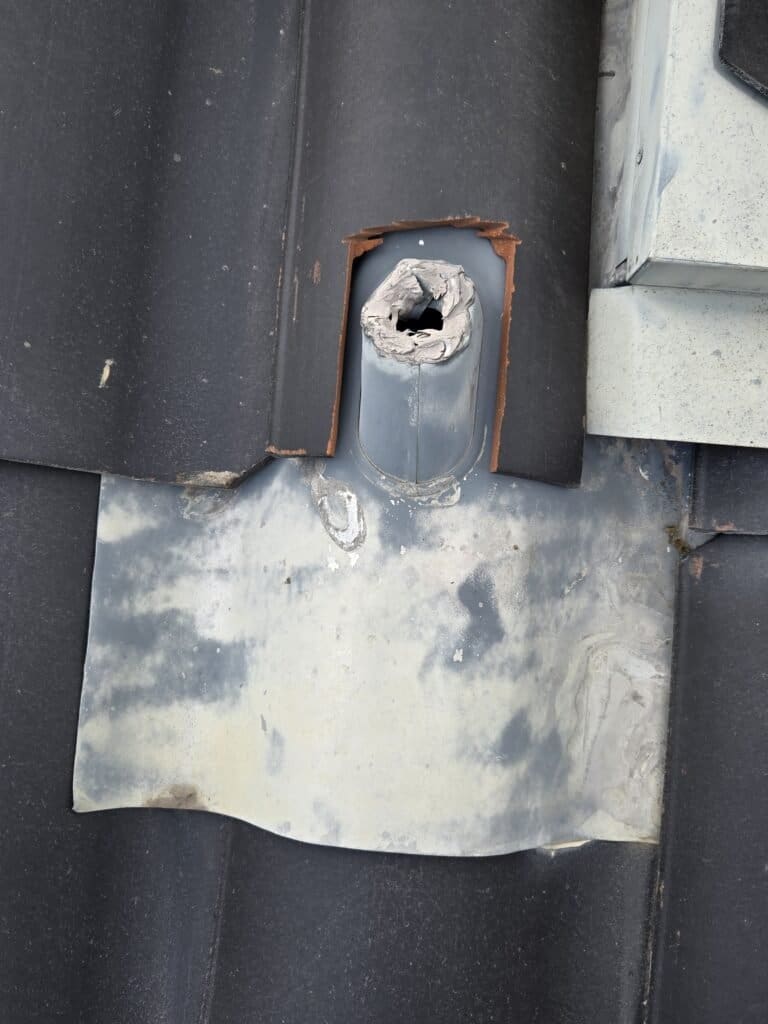 Roof Inspection on Passiflora Avenue, Encinitas, CA This abs pipe needs to be exended up through the secondary roof flashing.