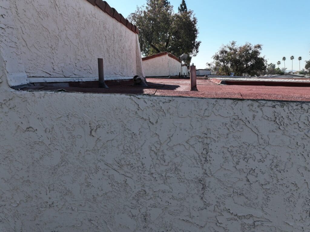 Free Roof Inspection in Escondido Roof Inspection: No coping metal was used on the parapets.