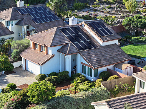 Re-roof San Diego This home was reroofed by Richardson Roofing. It is a concrete Villa tile with solar panels. The home is located in Rancho Penesquitos, San Diego