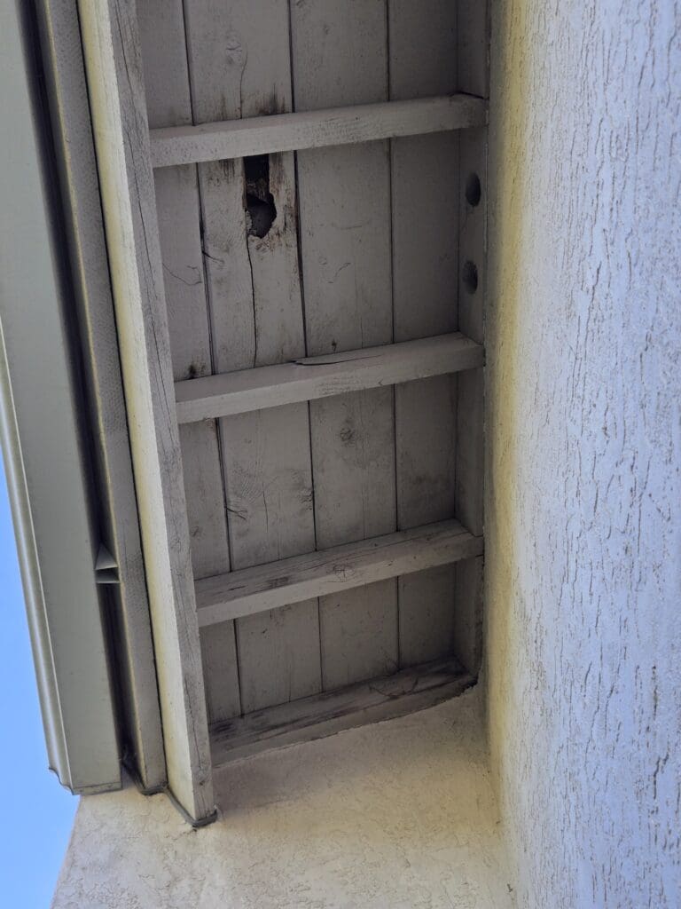 Roof Inspection Escondido — Ridgecrest Place Wood Damage at Overhang