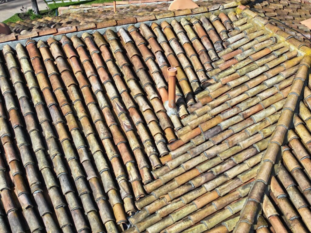 Roof Replacement Rancho Santa Fe There are many ways to install 2 piece clay. Each has its own special look. This roof replacement in Rancho Santa Fe is a balance of looks and a good price. We offer you both.