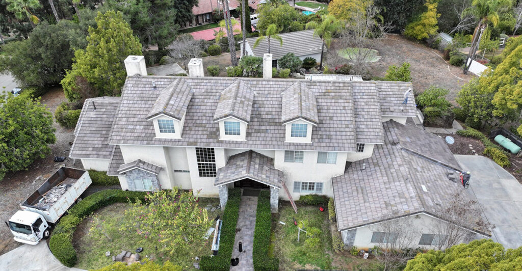 Del Dios Roofing Contractor Nearly completed concrete tile roof replacement project by local Del Dios roofing contractor Richardson Roofing.