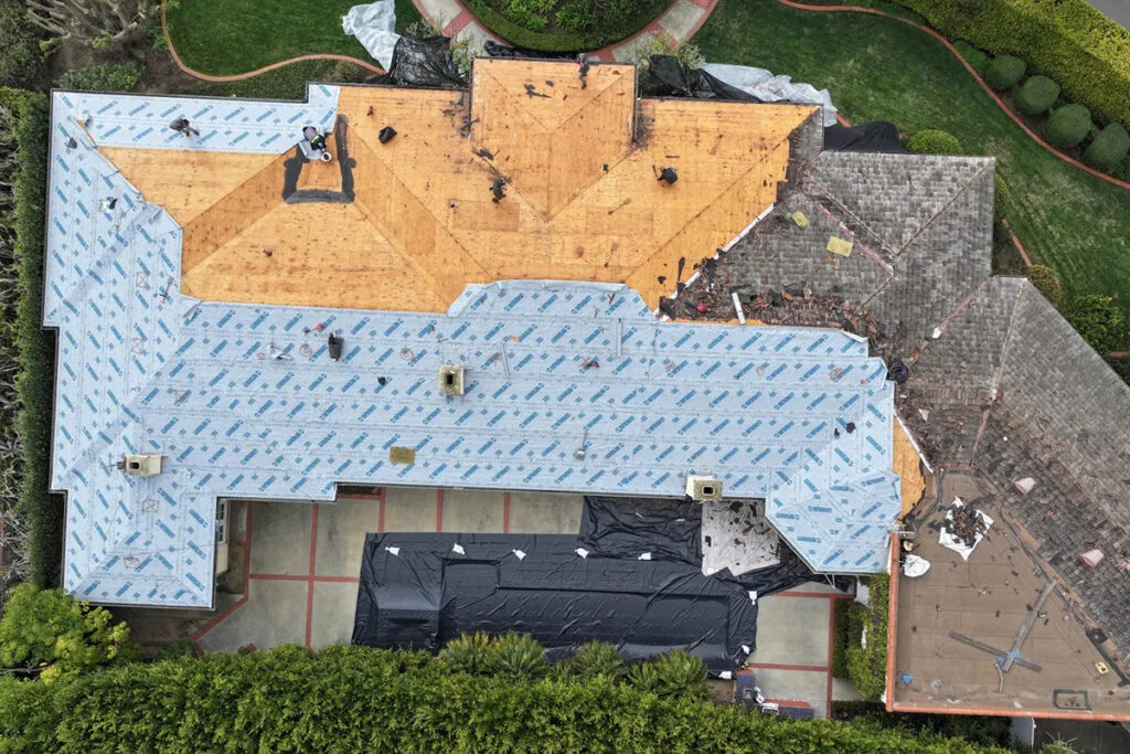 Richardson Roofing Asphalt shingle roof replacement project in progress in La Jolla by San Diego County roofing company Richardson Roofing.