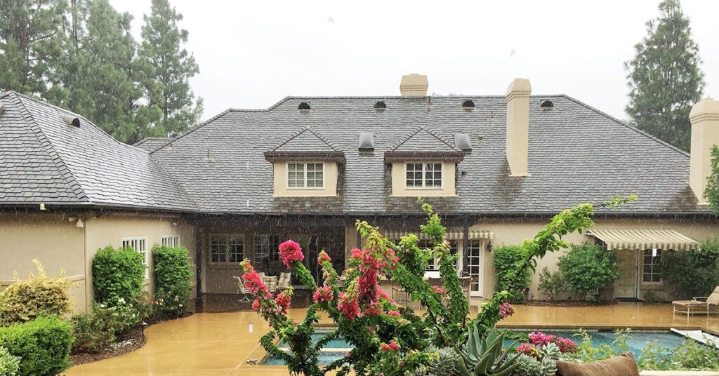 Premium slate roof tile installation on a residential home in Rancho Santa Fe.