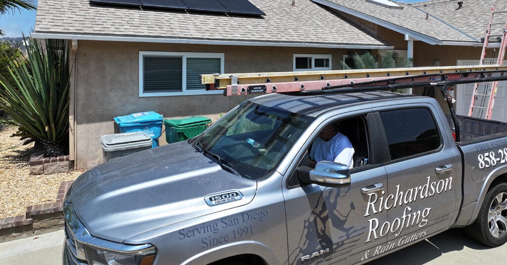 Roofing Contractor in Clairemont Mesa Roofing contractor Clairemont Mesa, Richardson Roofing doing a free roof inspection and giving a free roof estmate Clairemont Mesa.